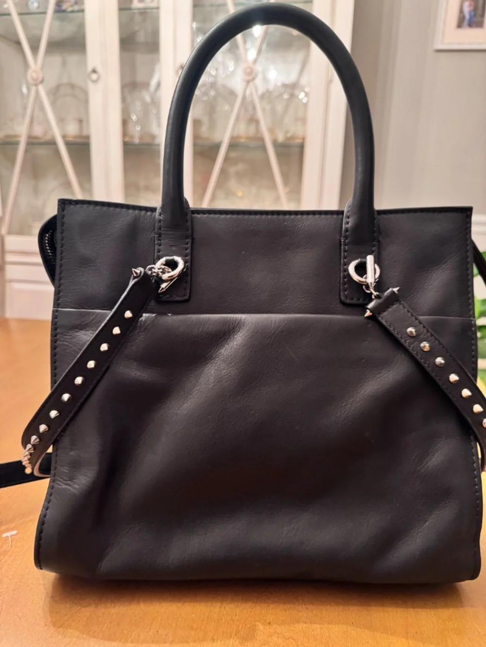 PRICE DROP TODAY 090926 Barbara Bui Black Leather & Python Trim Studded Tote